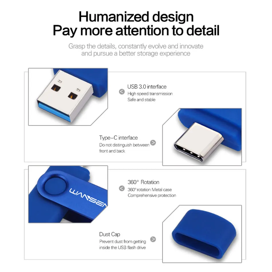 Wansenda USB 3,0 Typ C USB-Stick 512GB Flash-Laufwerk 256GB USB-Stick für Typ C/PC 128GB 64GB 32GB 16GB Cle USB-Speichers tick