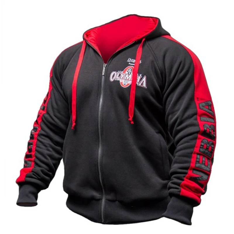 Olympique – sweat à capuche en coton pour homme, fermeture éclair, mode décontractée, gym, fitness, musculation, vêtements de sport, manteau de