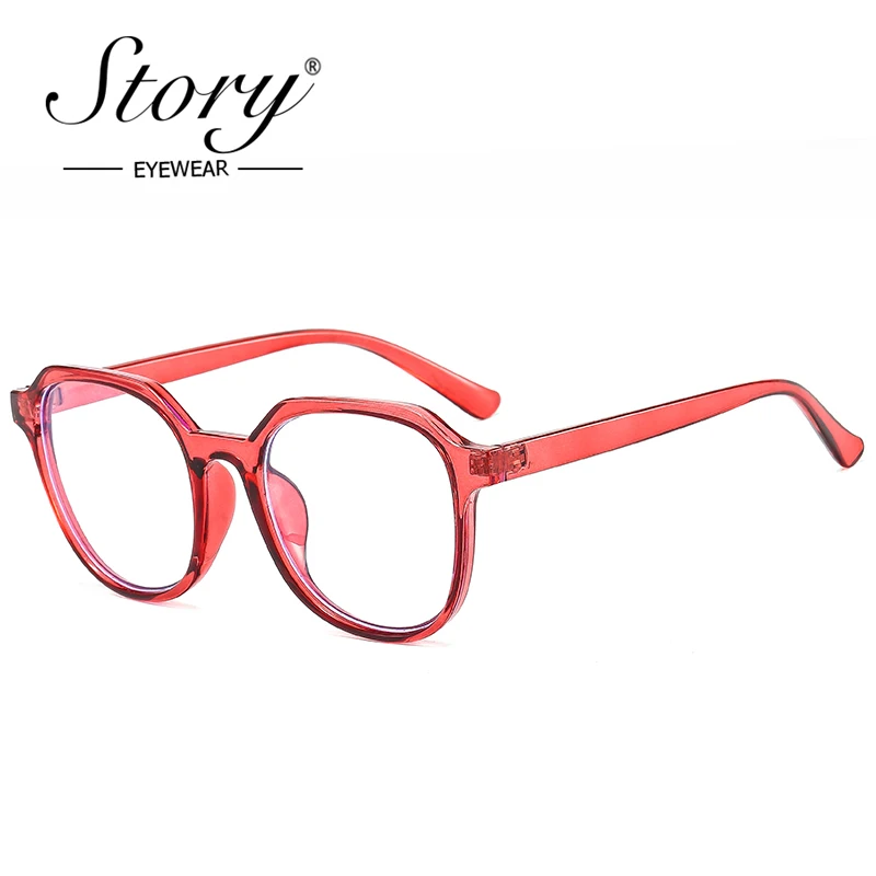 STORY Retro Square Anti-blue Glasses Women Men Fashion Vintage Red Frame Oversized Blue Light Blocking Computer Eyewear PS3314N