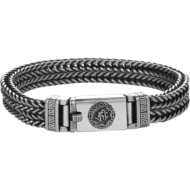 HX Hand-Woven Silver Men\'s Bracelet Fashion Trend Personality Chinese Style Retro Creative Thai Silver Jewelry Accessories