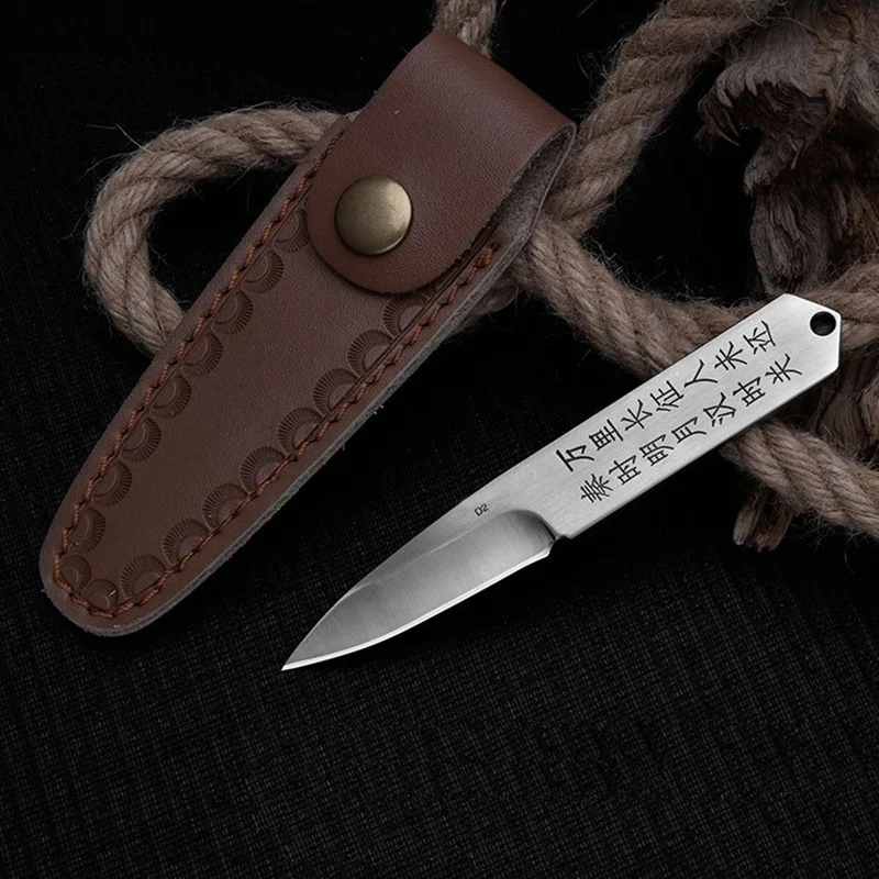 Fixed Blade Knife D2 steel small straight knife carving Chinese poetry decoration Outdoor camping self defense knife