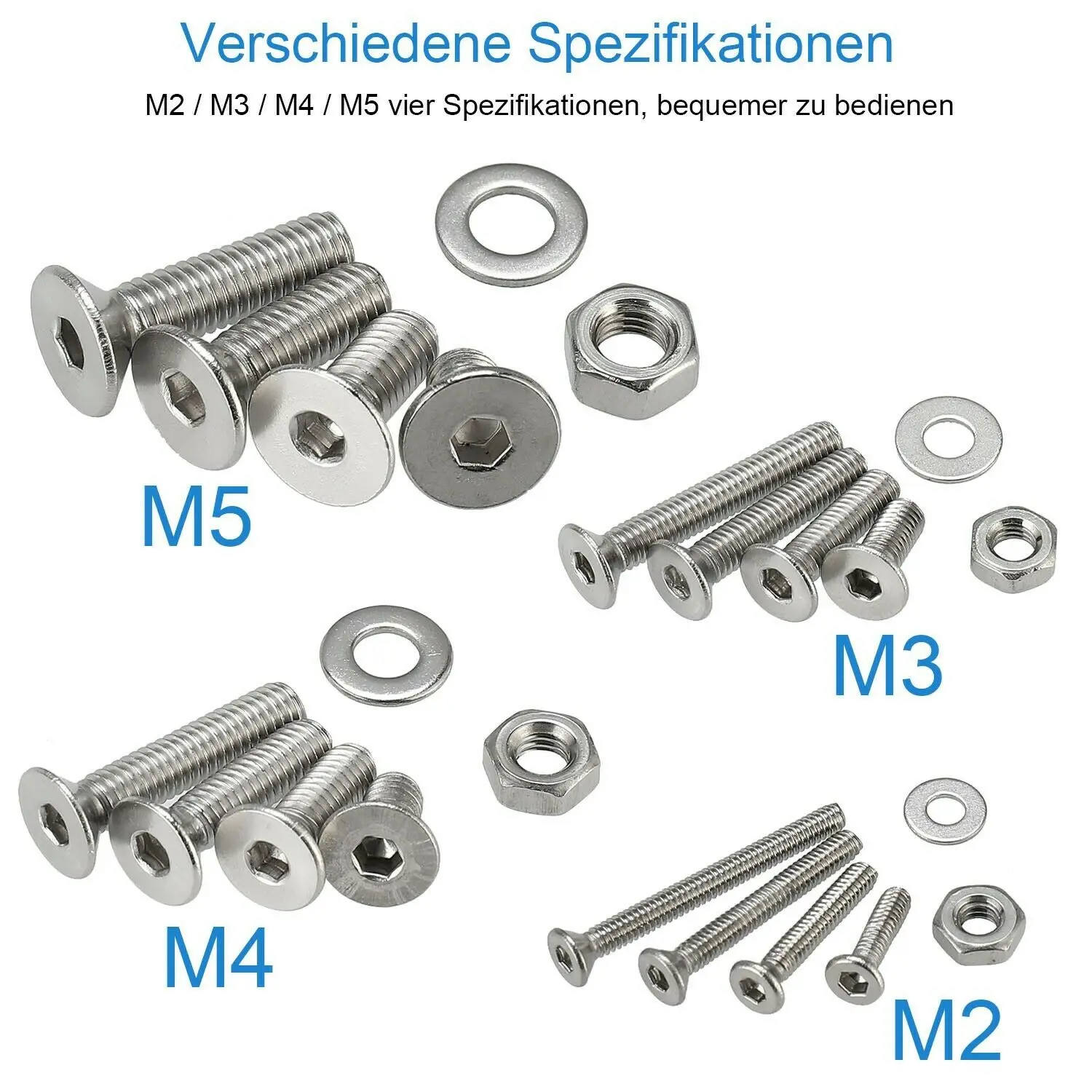 1120pcs Countersunk Head Screws Nuts Set M2-M5 Stainless Steel Assortment Set