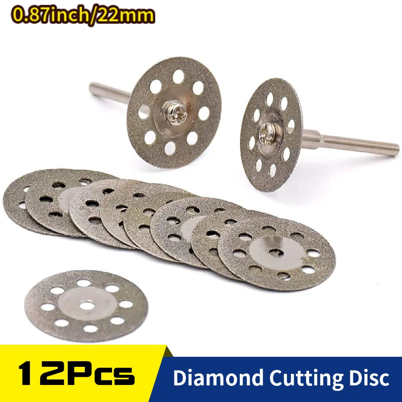 10 Pack 20/22/25/30 mm Diamond Cutting Wheels For Dremel Rotary Tool 2 Mandrels Set Kit Cuts Stone Glass Metal Masonry Cutter