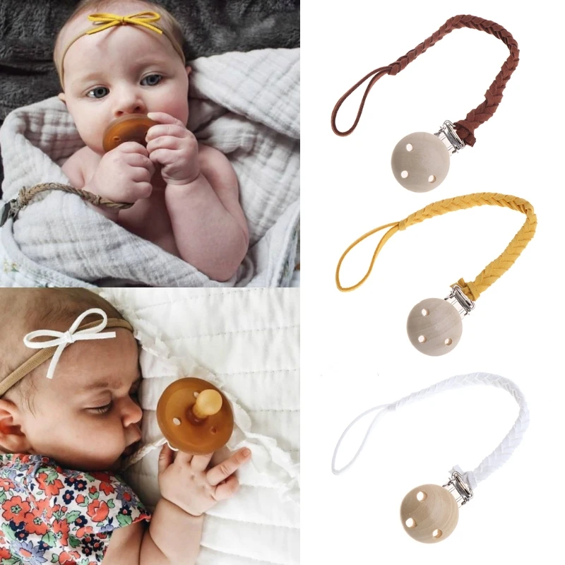 Leather Pacifier Clips Chain Dummy Holder Nipple Soother  For Infant Baby Feeding