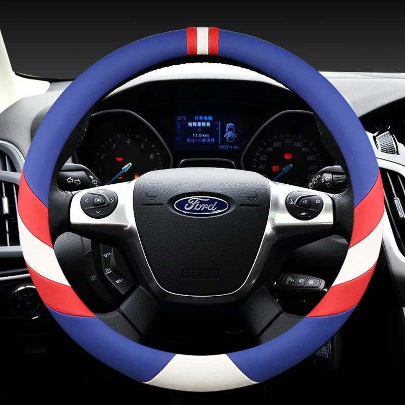 38CM PU Leather Car Steering Wheel Cover Anti-slip for Ford Focus 2 3 MK1 MK2 MK3 Auto Interior Accessories