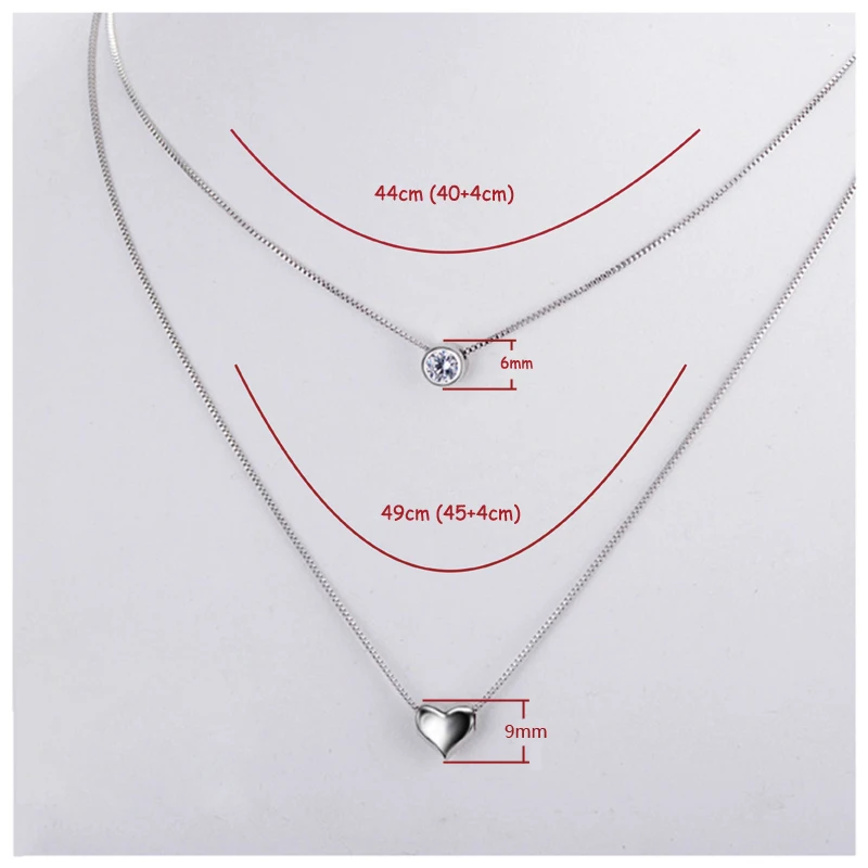 Gorąca sprzedaż 925 Sterling Silver Heart Zircon Pendant Double Layer Collarbone Necklace Fine Rhinestone Necklaces Biżuteria damska Prezent — zdjęcie 3