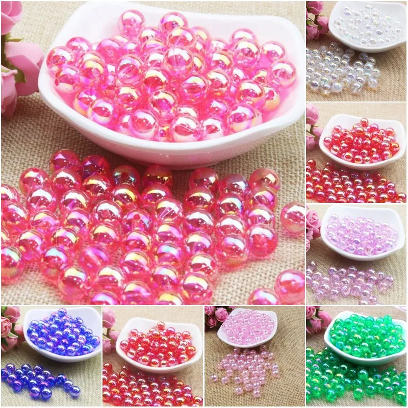 6/8/10mm AB Transparent Color Round Acrylic Bead Loose Spacer Beads for Making Bracelet Necklace Jewelry Accessories 100pcs