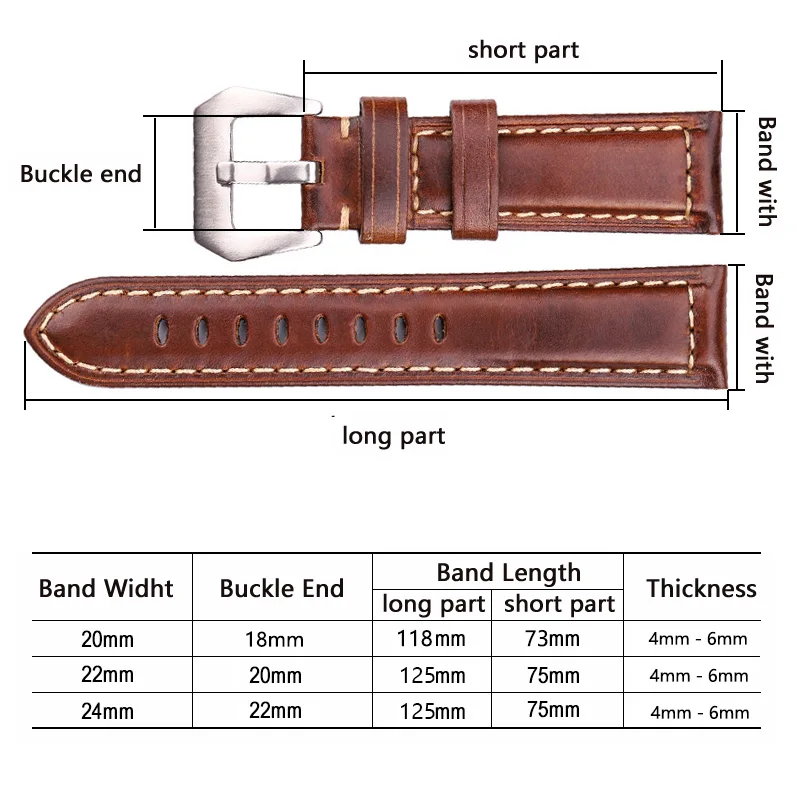 Genuine Leather Watchbadns 20mm 22mm 24mm Dark Brown Woemn Men Cowhide Watch Band Strap Watch Accessories