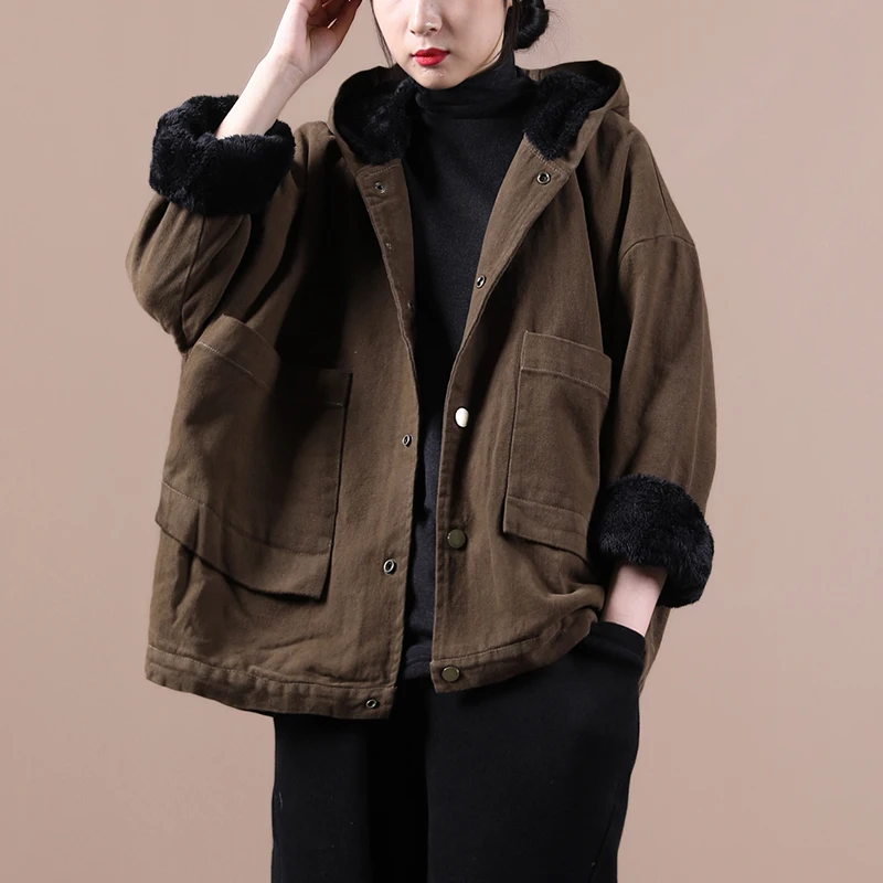 

Aransue Autumn And Winter Hooded Jacket 2021 New Plush Coat Thickened Short Manteaux Warm Outwear Abrigo