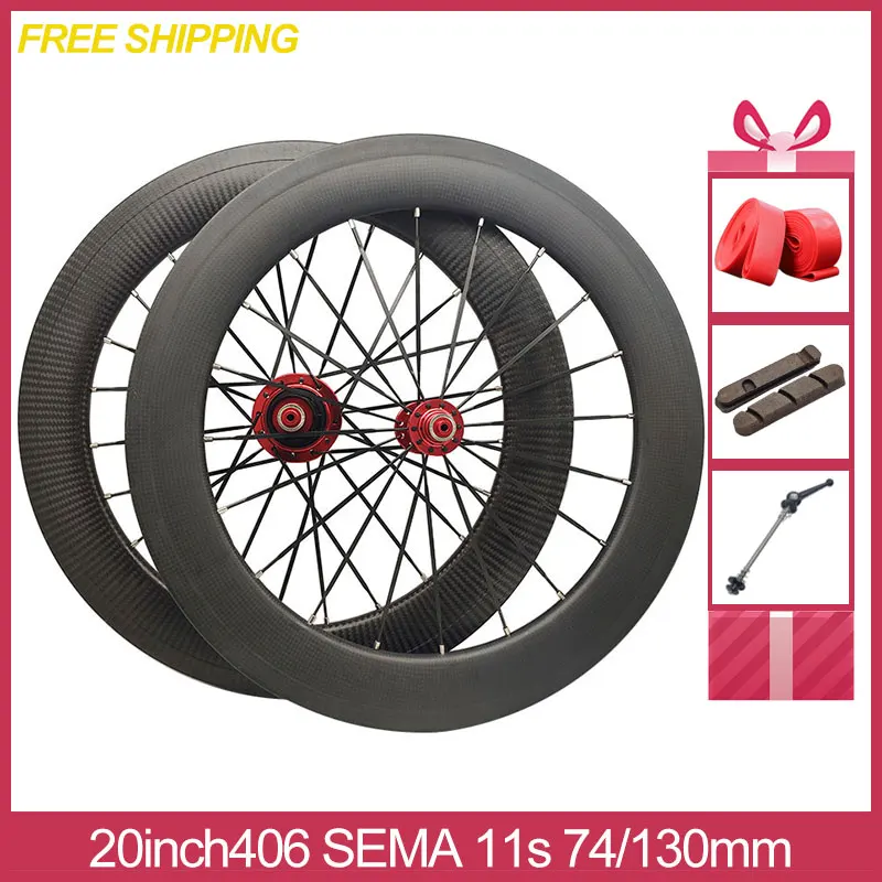 

406SV11-WS Carbon 11speed 14/21holes Moutain Road Bike 20inch 406 74/130mm Rim V C Brake Folding Bicycle Wheels