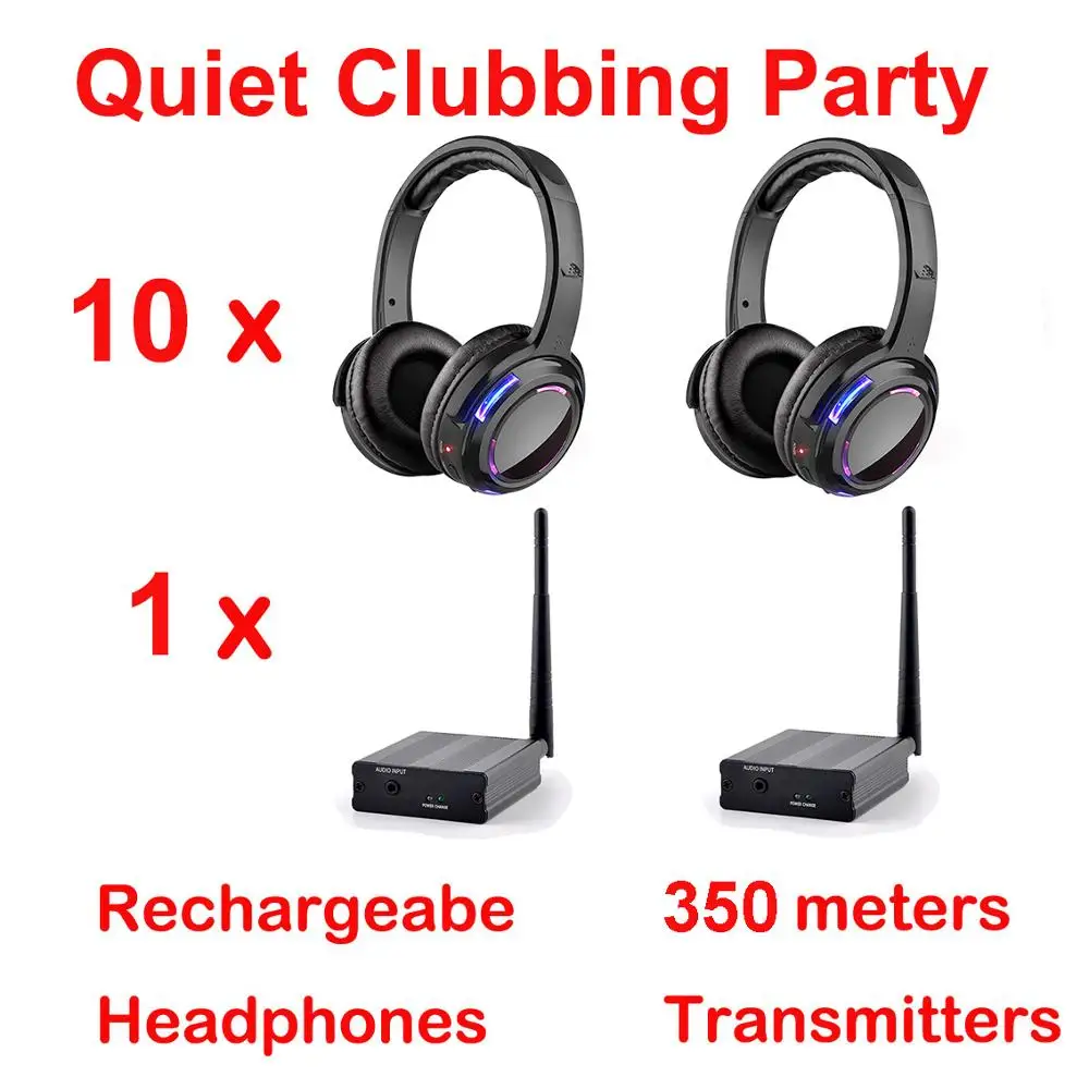 

500m Distance Silent Disco Led Wireless Headphones -10 Headsets with 1 Transmitter