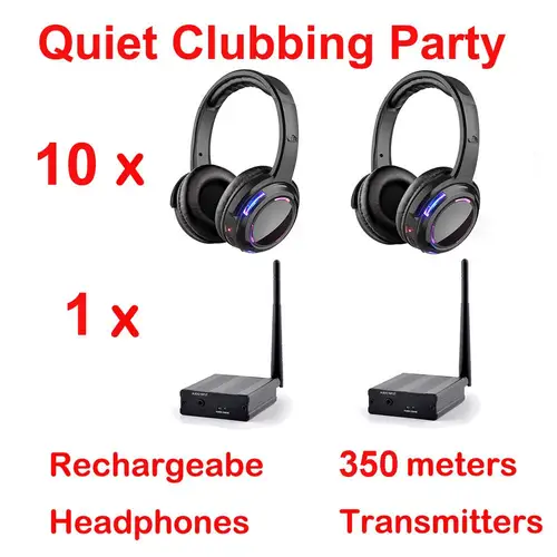 Écouteurs sans fil Disco Led, 500m de Distance, 10 casques d'écoute avec 1 émetteur