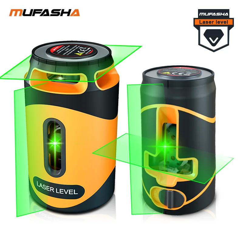 MUFASHA Laser Level Green 2 Lines 5 Lines Double-side Magnetic. Li-Battery Built-in. Brightness Adjustable