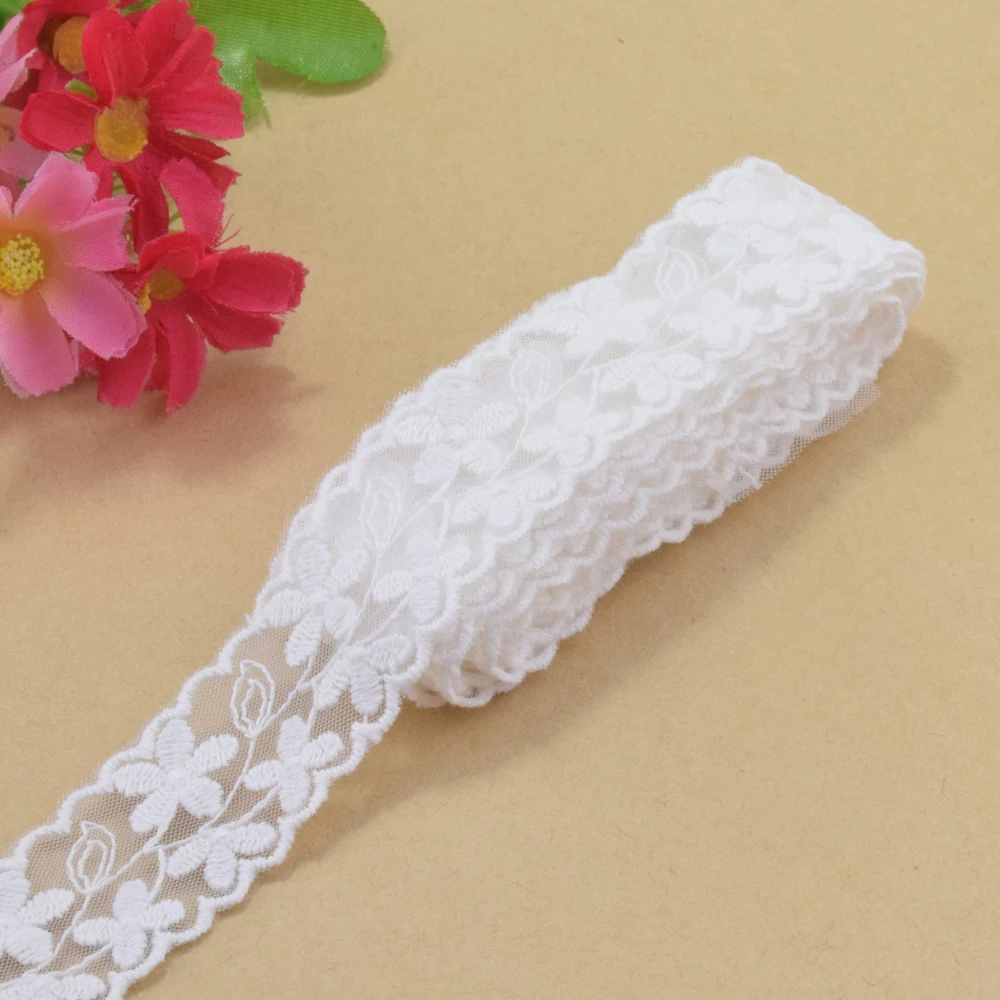 2.5cm Width White Lace Cotton Embroidery French Lace Ribbon Fabric Guipure Diy Trims Warp Knitting Sewing Accessories#4181