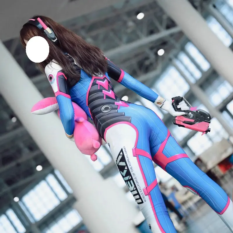 

Superhero Zentai Suit dva Overwatch D.VA Bodysuit with face sticker Adults Kids Cosplay Costume Custom Size Halloween Song Hana