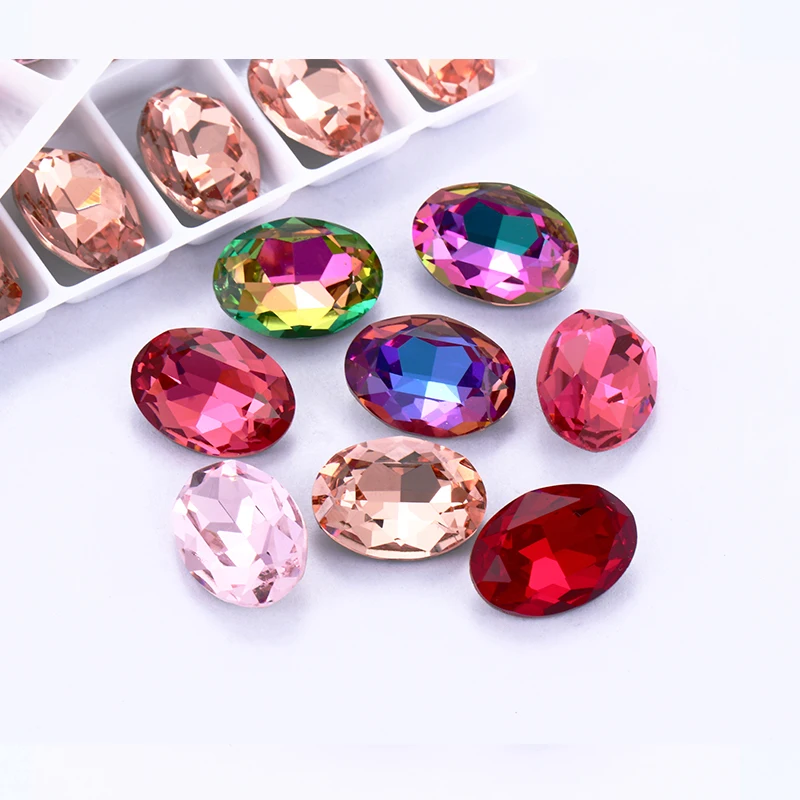 Oval Shape Nail Parts Pointback Glue On Rhinestones AB Color Crystals And Stones Shiny DIY Accessories piedras decorativas