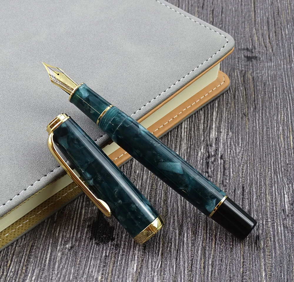 

Hongdian 960 Retro Acrylic Resin Fountain Pen Nebula Series EF/F Nib Ink Pen Dark Green with Converter Business Office Writing