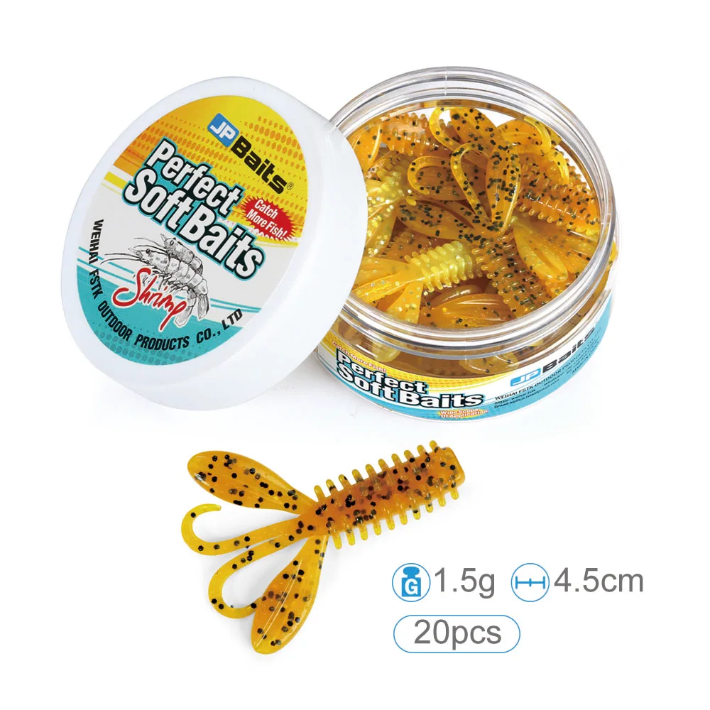 Softbait Wobblers Fishing Worm 4.5cm 1.5g 20pcs/jar Soft Silicon Shrimp Lure Jig Wobbler Bass Bait Fishing Artificial