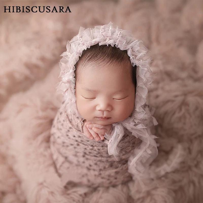 

Newborn Girl Photography Wraps Blanket With Lace Hat Infant Souvenir Picture Clothes Swaddling 2pcs Set Photo Props