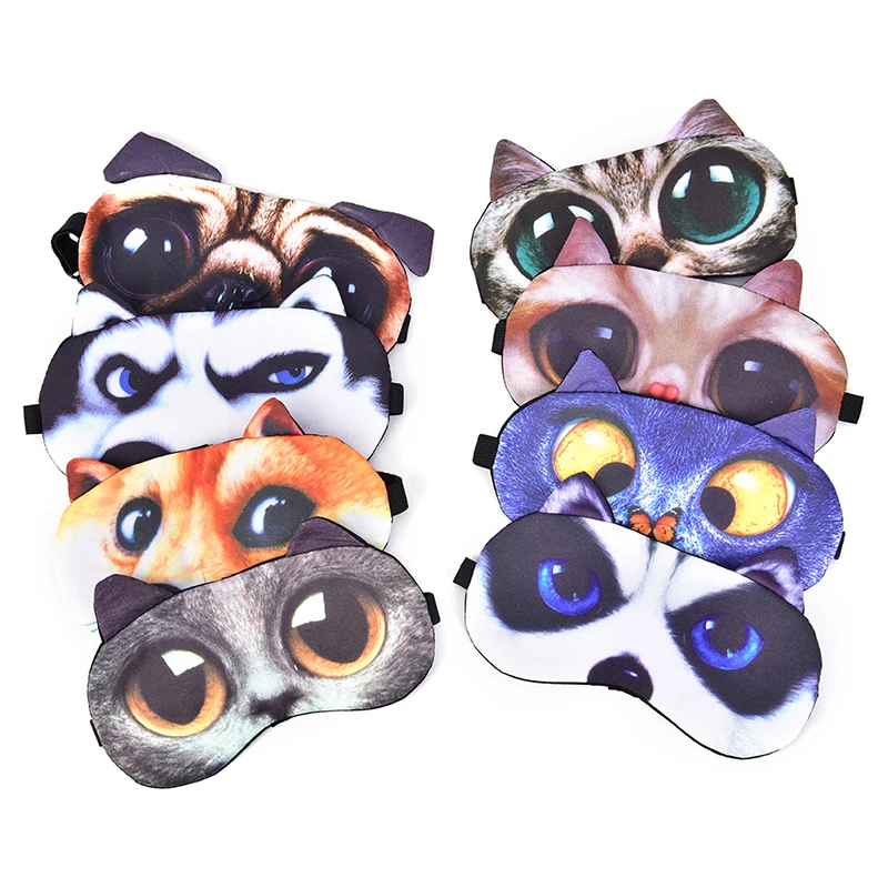 Cute Cat Dog Sleep Mask Eyeshade Cover Eye Mask Natural Sleeping Soft Blindfold Eyepatch Women Men Sleep Eyeshade Eye Cover