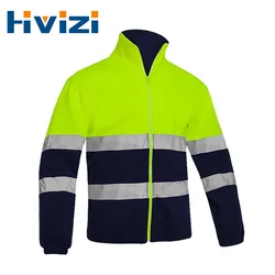 Men's Two Tone High Visibility Reflective Polar Fleece Jacket Safety Jacket Warm Work Wear