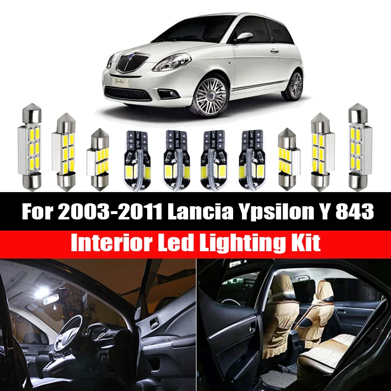 7pcs White Canbus LED For 2003-2011 Lancia Ypsilon Y 843 Interior Dome Map Reading Light Kit Trunk Cargo Lamp Car Accessories