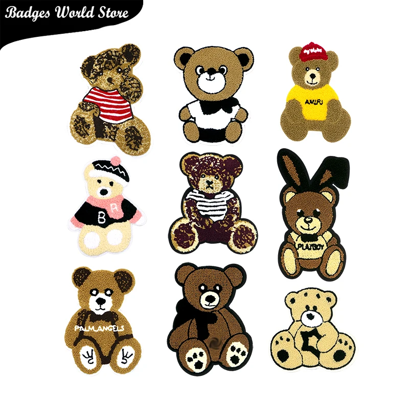 

Cute Sailor Ear Hat Bear Chenille Icon Towel Embroidery Applique Patches For Clothing DIY Iron on Badges on the Backpack