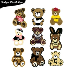 Cute Sailor Ear Hat Bear Chenille Icon Towel Embroidery Applique Patches For Clothing DIY Iron on Badges on the Backpack