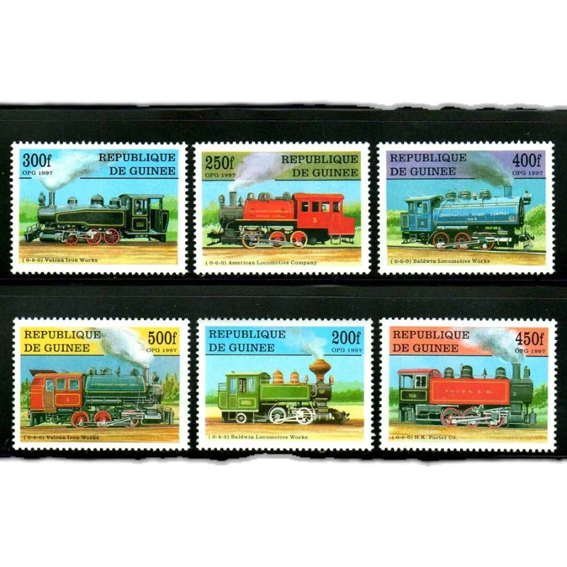 6Pcs/Set New Guinea Post Stamp 1997 Classic Train Stamps MNH