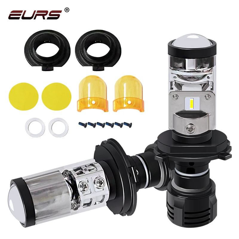 LED Light Bulb H4 HB2 hi/lo Motorcycle/LED Conversion Kit with Mini Projector Lens 9600LM 12v/24v H4 Led Canbus Bulb 6500K White