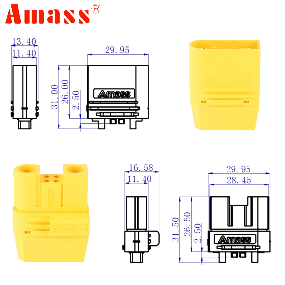 Amass AS AS120 DC500V 60A-120A femmina/maschio ottone oro connettori spina segnale Pin per RC Lipo ESC motore FPV Drone multirotore fai da te