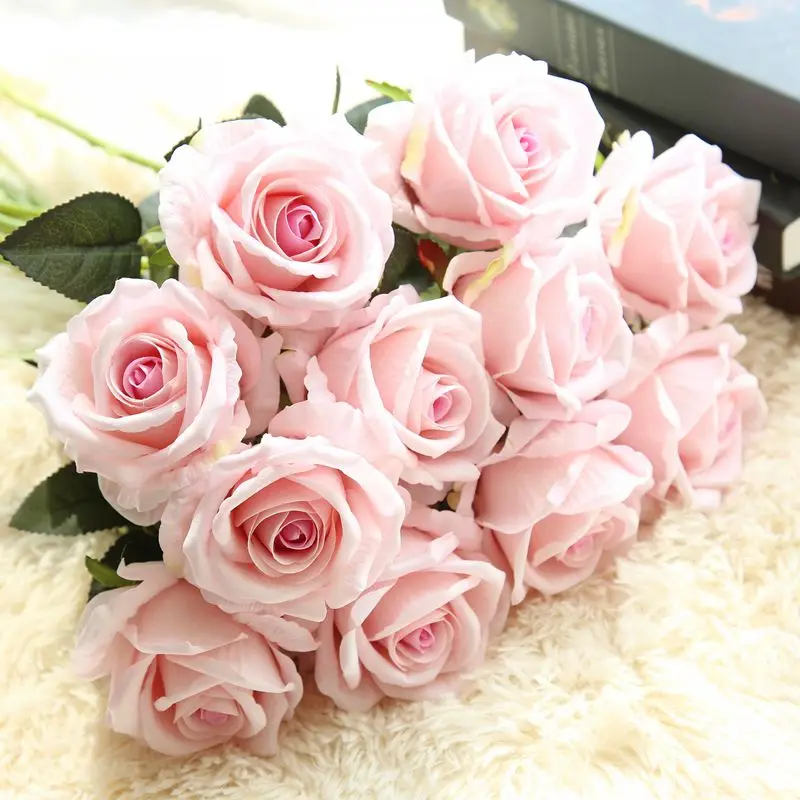 Artificial flower single white rose simulation flower living room decoration dry flower bouquet interior decoration silk flower