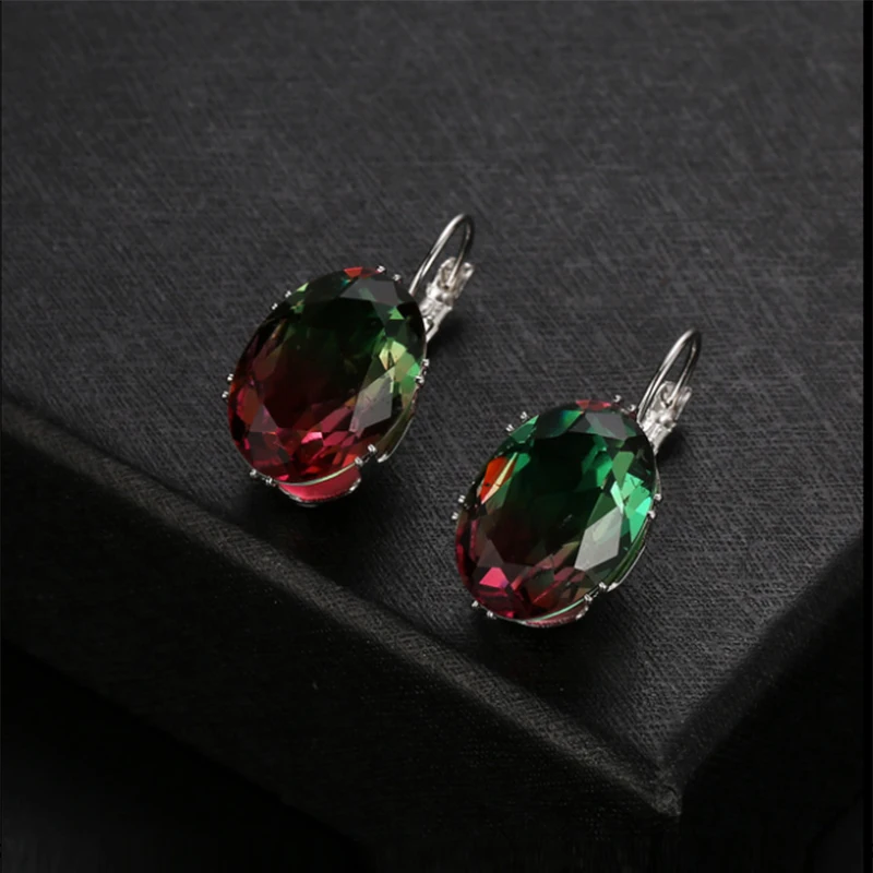 HUAMI Fashion New Earrings Zircon Gradient Multicolor French Hook Earrings White Gold  women's earrings with free shipping