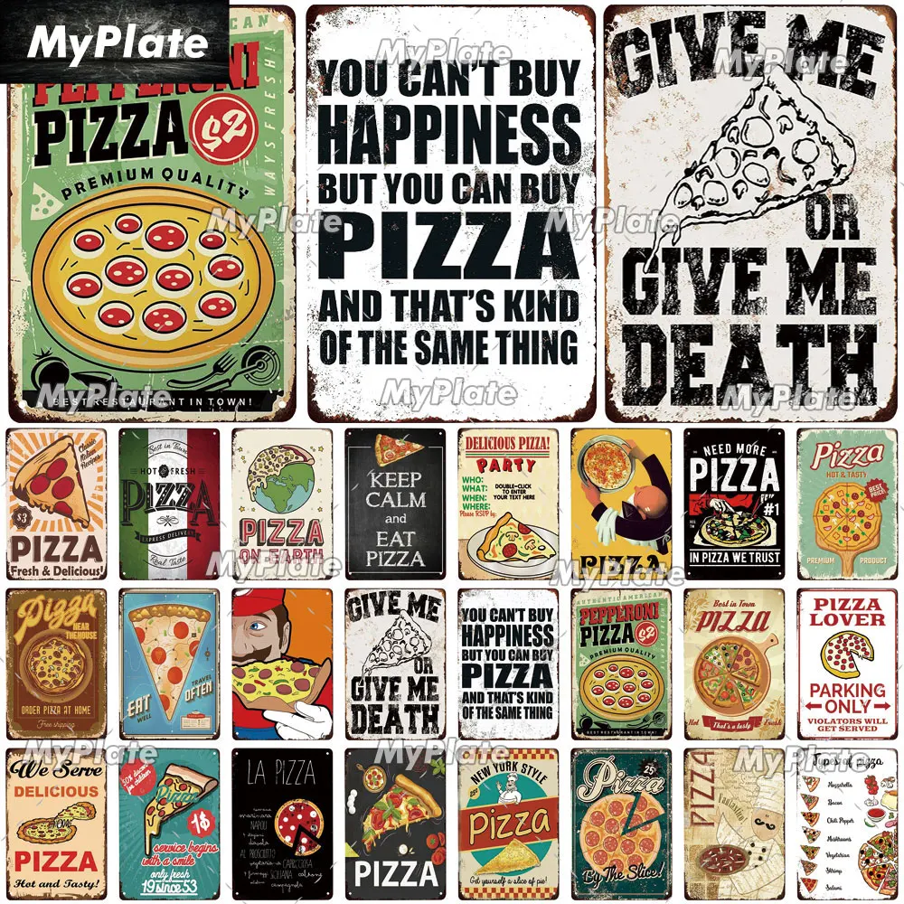 Pizza Zone Metall Poster Zinn Zeichen Vintage Metall Zeichen Platte für Bar Pub Wand Dekor Plaketten Küche Wand Zeichen Bar Dekor Lebensmittel Poster
