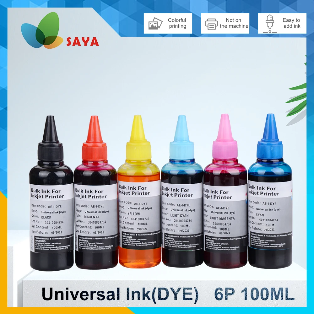 100MLx6 Bottle Universal Refill Ink kit for Epson Canon HP Brother Lexmark DELL Inkjet Printer CISS Cartridge Printer Ink