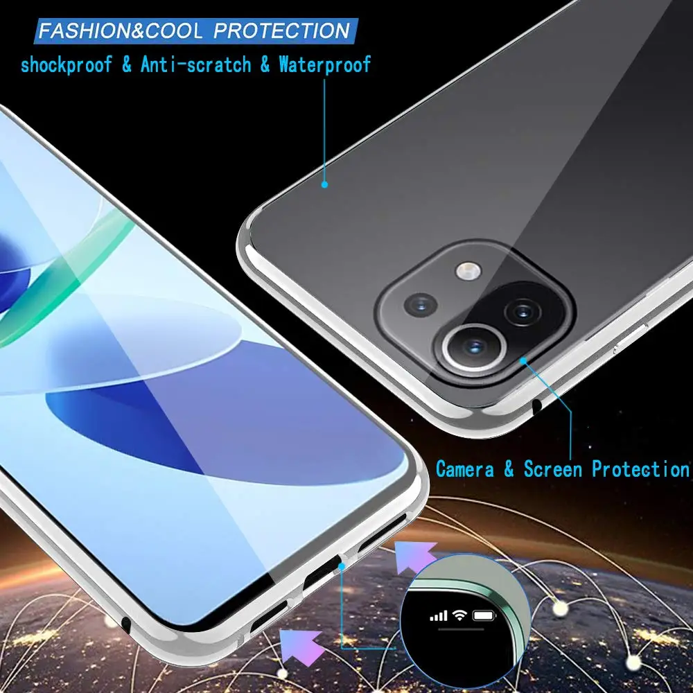 Magnetic Alumium Alloy Metal Case for Xiaomi Mi 11 11i 11Pro 11Ultra Cover Double Sided Tempered Glass Coque Mi 11  Lite