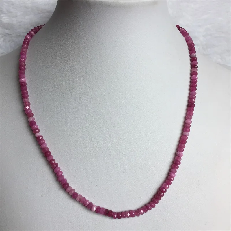 3*4MM Faceted Tourmaline Necklace Rubellite Vintage Natural Stone Jewelry Noble Elegant Exquisite Beaded Chain Choker Collier