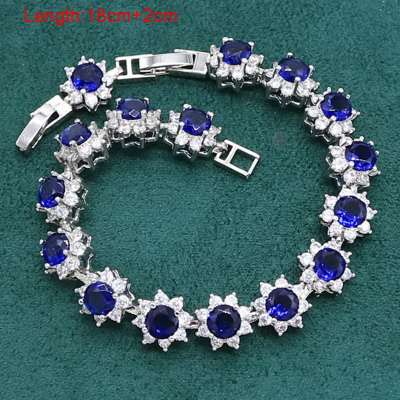 Royal Blue Sapphire 925 Sterling Silver Jewelry set for Women Bracelet Hoop Earrings Necklace pendant Ring