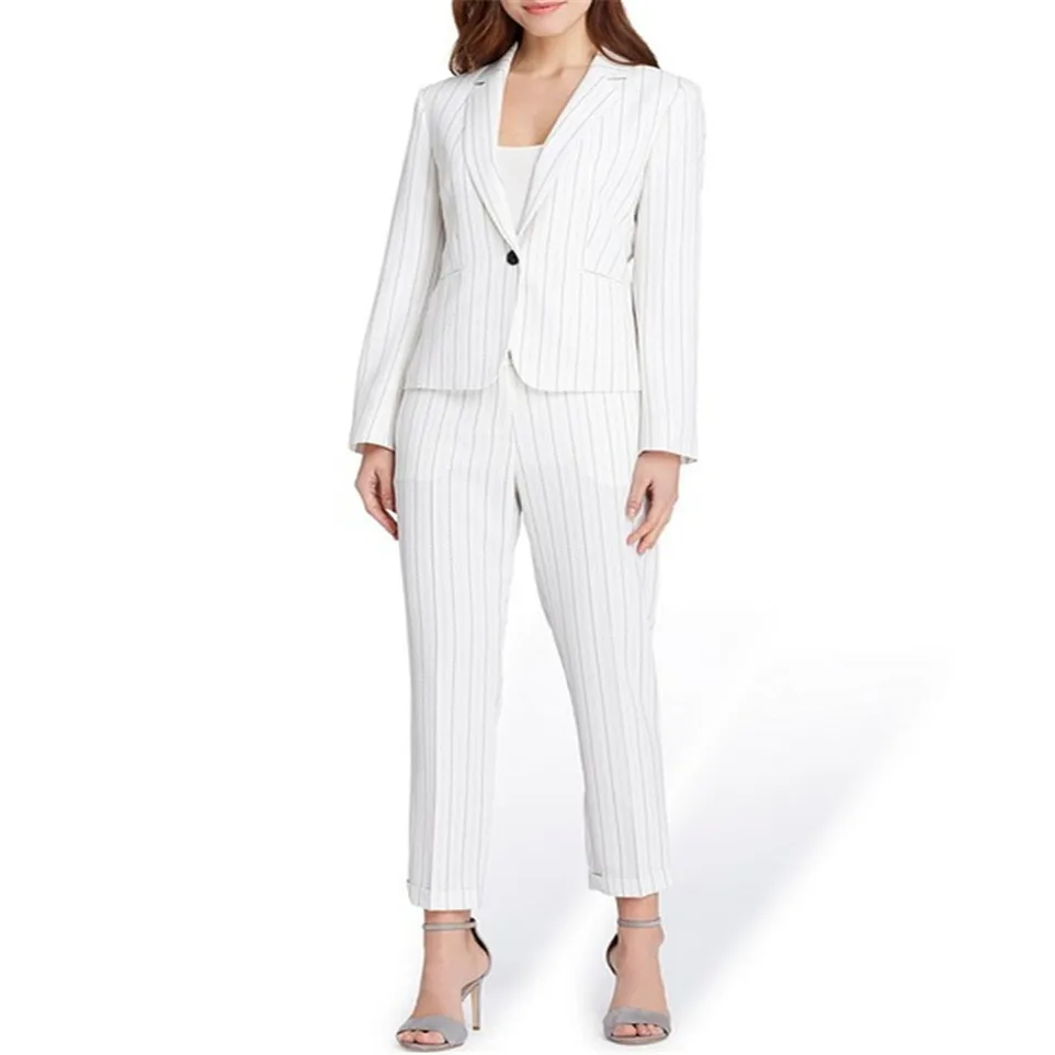 Custom Made White Stripe Women's Pants Normcore Cool Girl Suits Work Suits Office Lady Suits 2 Piece Jacket/Pants