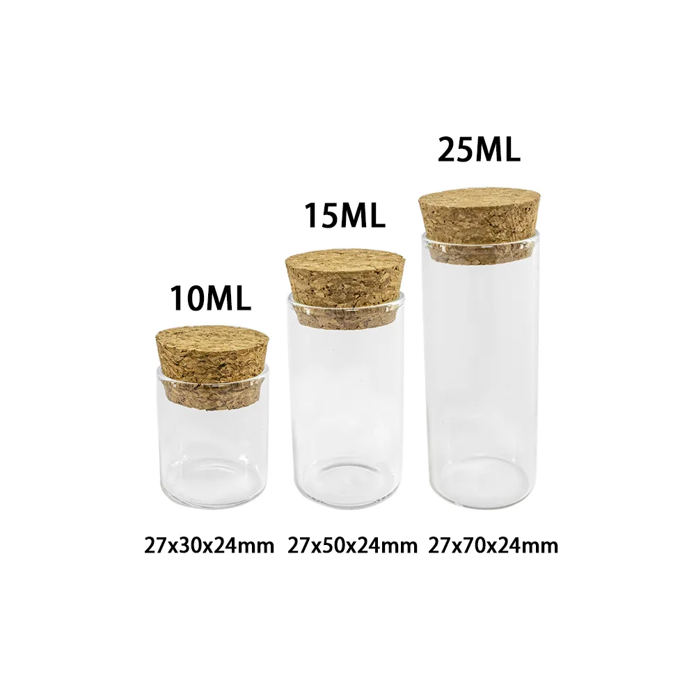 Bouteilles en verre avec bouchon en liège, bocaux vides, conteneurs pour la décoration, 10ml, 15ml, 25ml, 12 pièces
