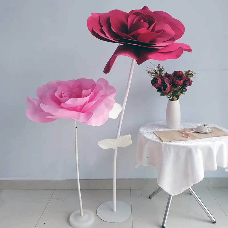 80cm Giant Artificial Flower Rose with Flower Stem Base Foam Flowers Wedding Background Wall Stage Hotel Mall Decoration