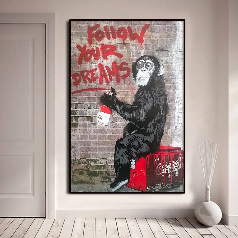 

Banksy Monkey Modular Canvas Painting Posters Prints Quadros Wall Art Street Graffiti Picture Living Room Home Decor Cuadros