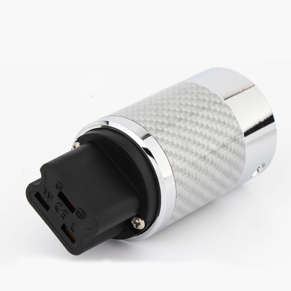Preffair CF4A أبيض/ألياف الكربون الأسود مطلية بالذهب 20A C19 IEC أنثى التوصيل HIFI كابل الطاقة لتقوم بها بنفسك موصل التيار الكهربائي