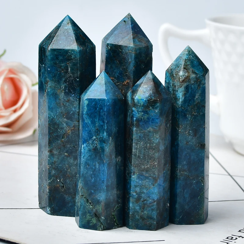 Natural Dark Color Blue Apatite Crystal Point Healing Stone Obelisk Quartz Wand Beautiful Ornament for Home Decor Energy Stone