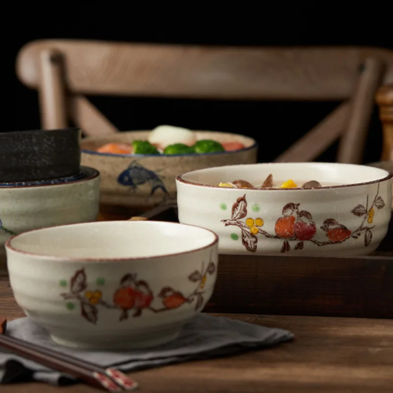 Japanese Tableware Ceramic Ramen Bowl Large Soup Noodle Bowls Household Hotel Retro 6/7Inch Kitchen Dinner Ware 1PC