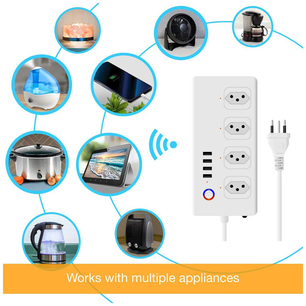 Power Strip with 4 Outlets 4 USB Ports Home Office WiFi Remote Control Power Strip Smart Wireless Outlet Brazil Plug