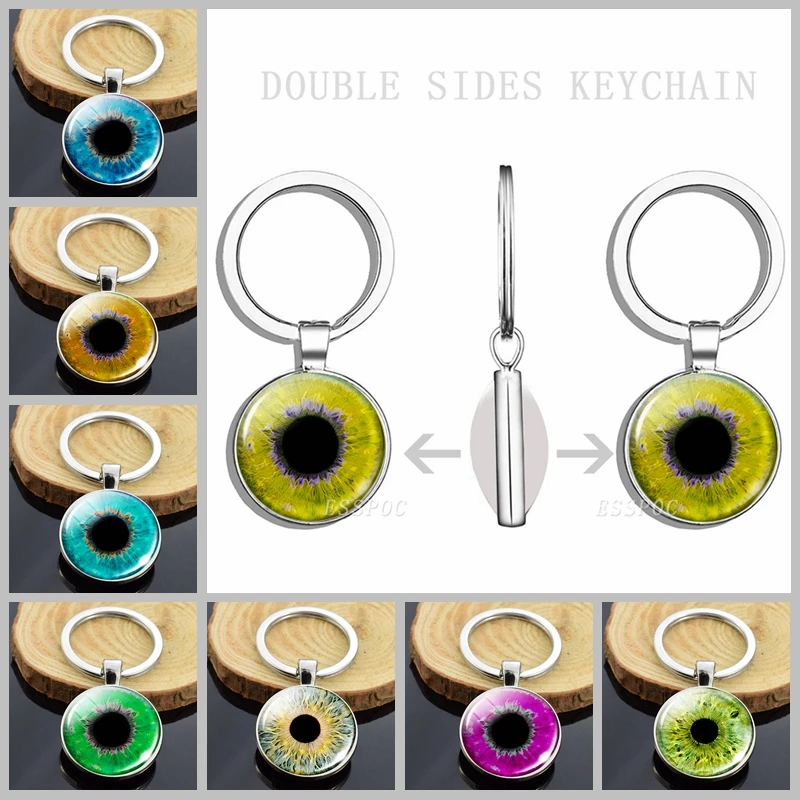 Yellow Eye Photo Jewelry Green Eye Keychain Human Eyes Double Sided Glass Dome Keyring Creative Gift