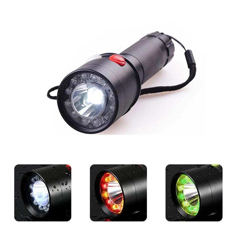 Topcom Rechargeable 3-Mode LED Flashlight Railway Signal LED Light 5W White Red Green Light Lantern Torch For Hiking Hunting