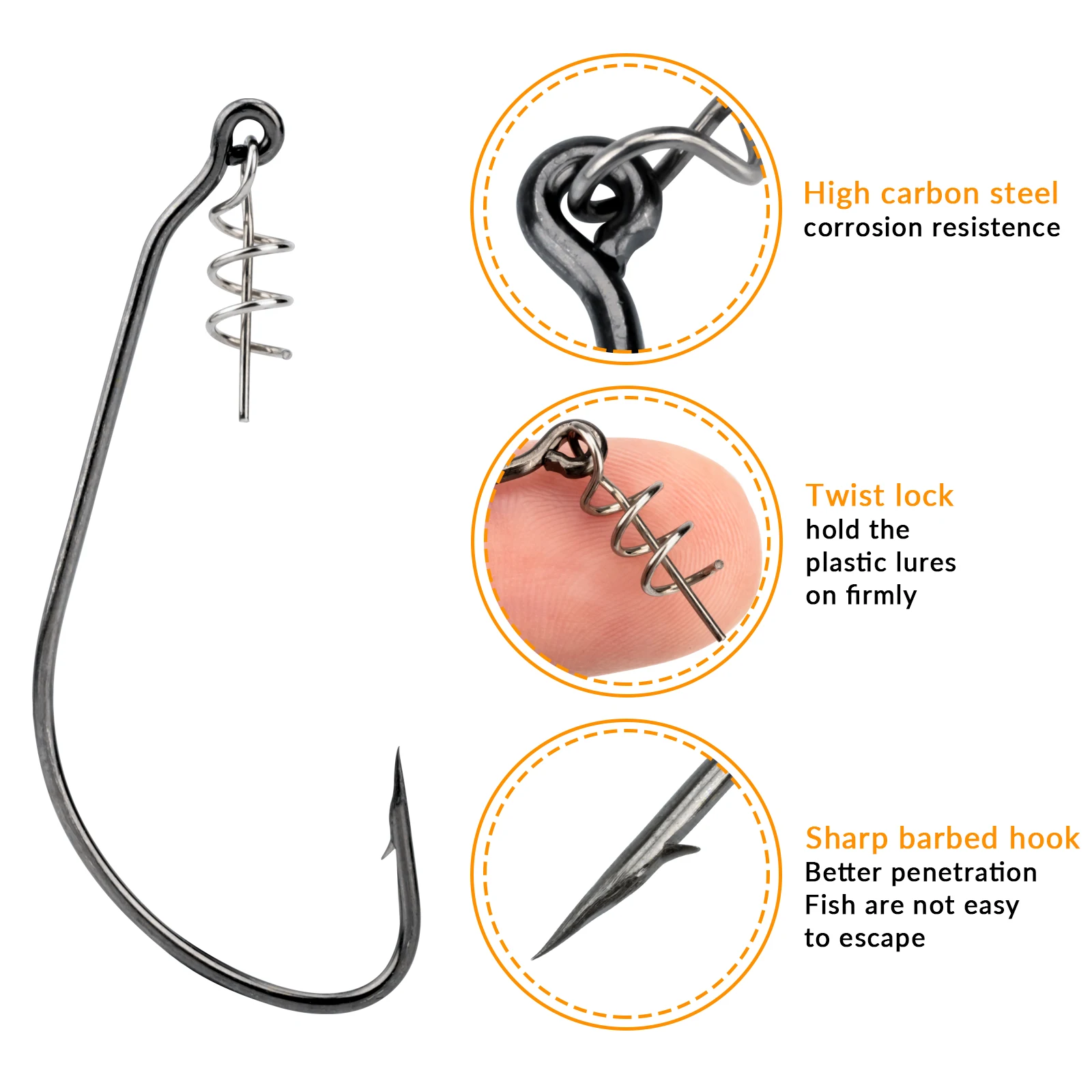 50pcs Fishing Hooks With Spring Lock Pin High Carbon Steel Crank Barbed Hook #1/0 #2/0 #3/0 #4/0 Freshwater Fishing Offset Hooks view 3