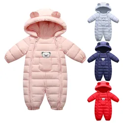 Toddler Kids Baby Girls Boys Hooded Coat Outdoor Thick Winter Warm Windproof Coat Bear Ears Romper Playsuit Jumpsuit 0-24 Months